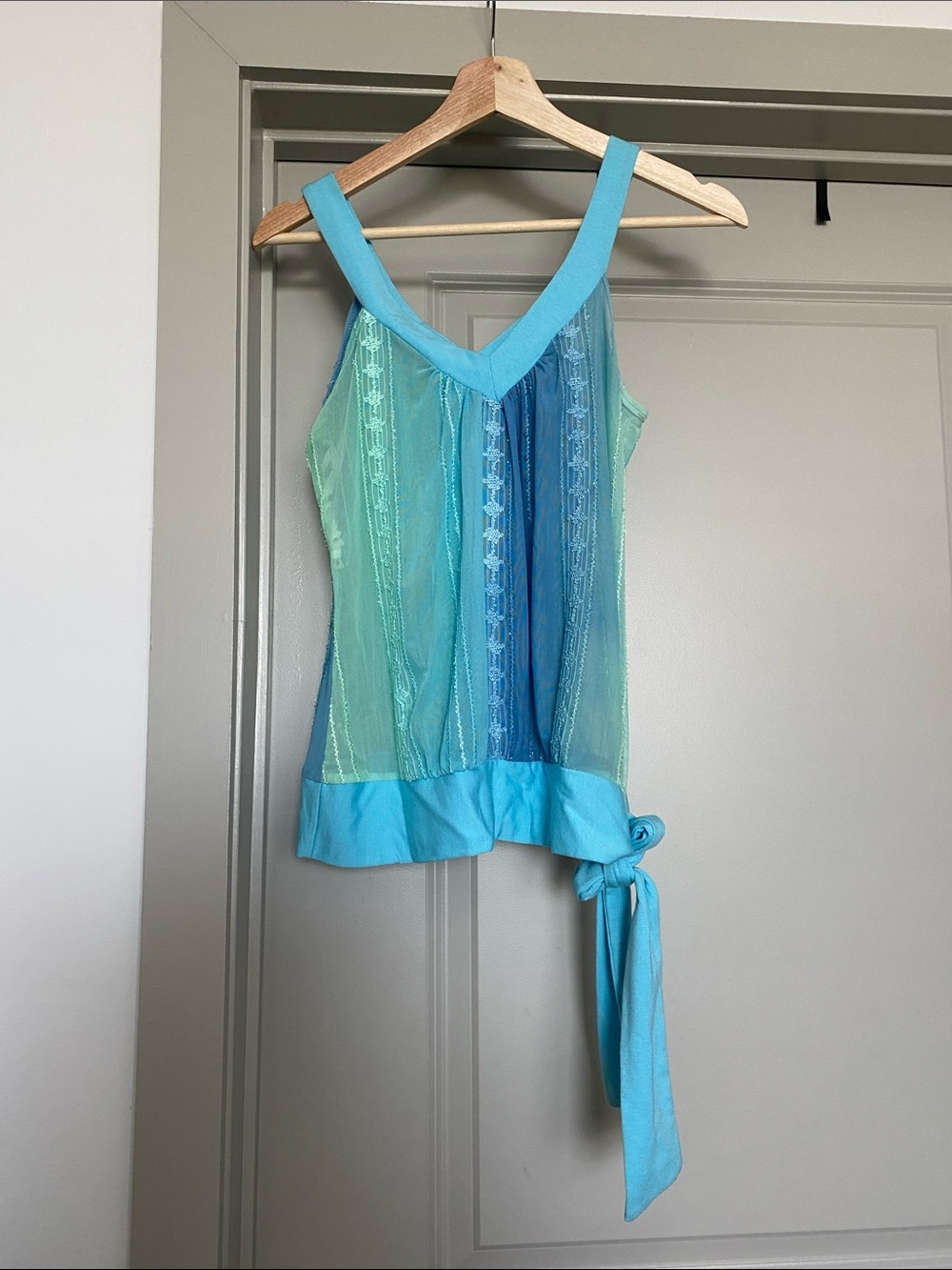 Women's Turquoise Multi-Panel V-Neck Camisole with Side Tie